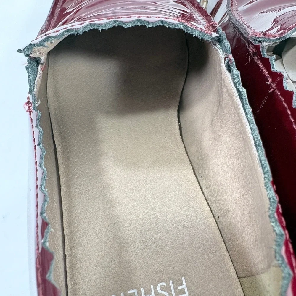 Eileen Fisher Patent Leather Platform Loafers Burgundy‎ Scalloped Heel Shoes